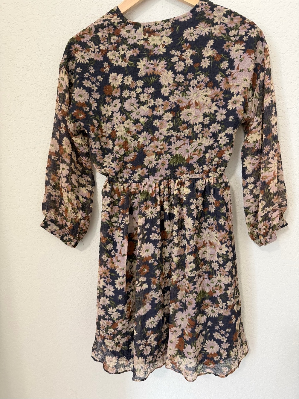 Madewell Floral Mini Dress XS Navy Pink Cottagecore Long Sleeve Chiffon - Picture 11 of 12